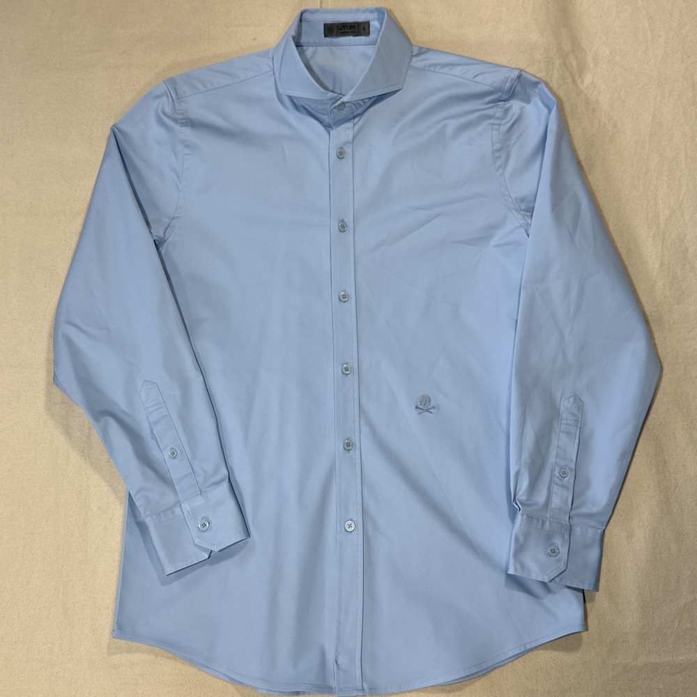 G FORE Mens Dress Shirt Large Blue Solid Skull Golf Logo Casual Long Sleeve L